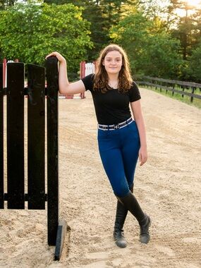 Women's Blue Knee Patch Breeches - Spoiled Pony Equestrian